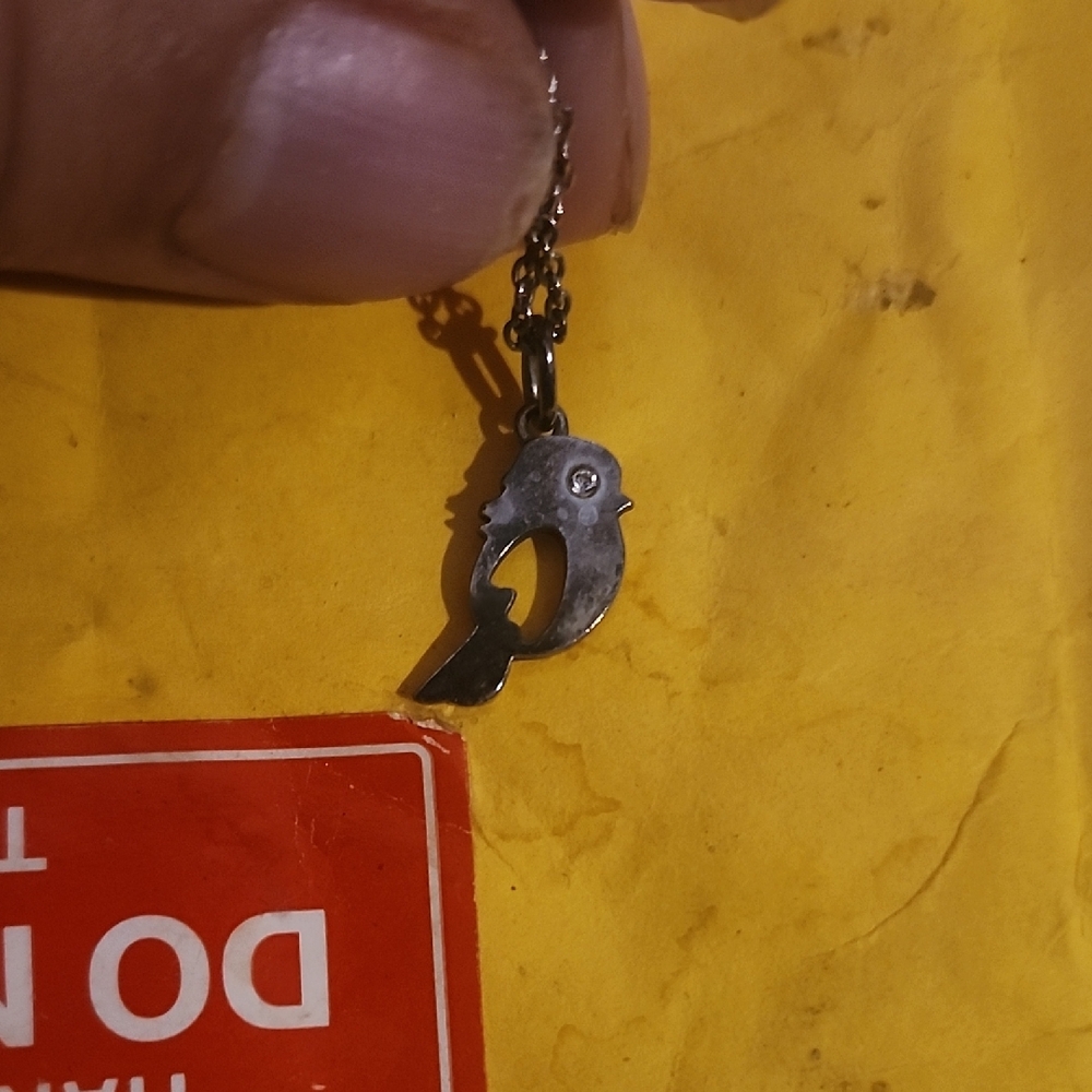 vtg bird script swarovski 9.25 sterling crystal chain Coach autenticated read